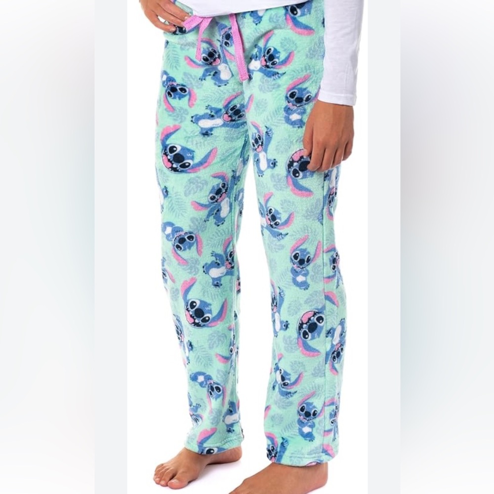 Disney Lilo & Stitch Pajama Pants Womens XL Mint Green Stitch Print Plush - Picture 2 of 10